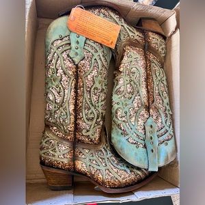 CORRAL MINT GLITTER INLAY BOOTS SIZE 8.5 M